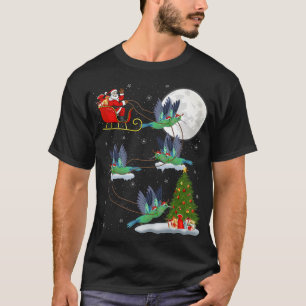 Funny Xmas Lighting Tree Santa Riding Hummingbird  T-Shirt