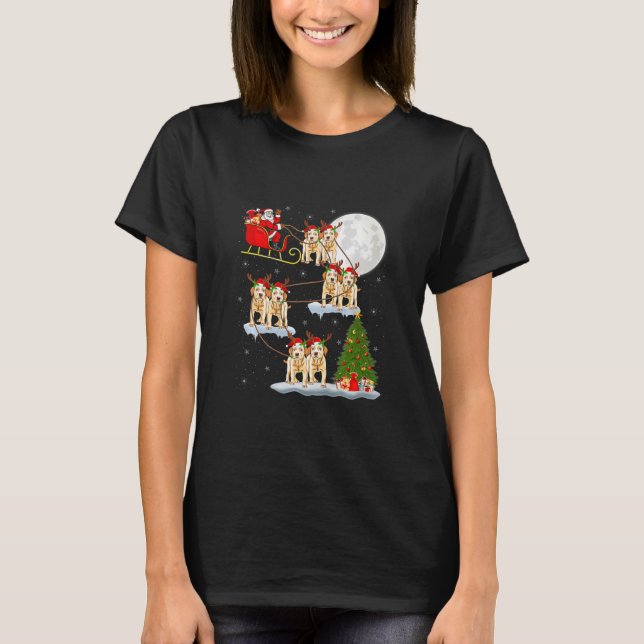 Funny Xmas Lighting Tree Santa Riding Labrador T-Shirt (Front)