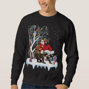 Funny Xmas Lighting Tree Santa Riding Raccoon Chri Sweatshirt