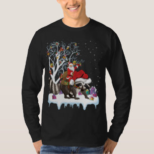 Funny Xmas Lighting Tree Santa Riding Raccoon Chri T-Shirt