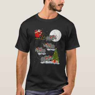Funny Xmas Lighting Tree Santa Riding Rhino Christ T-Shirt