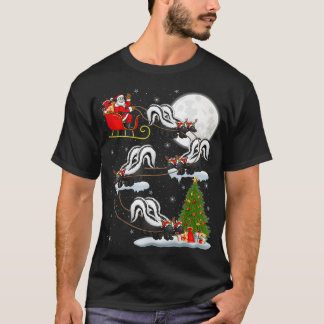 Funny Xmas Lighting Tree Santa Riding Skunk Christ T-Shirt
