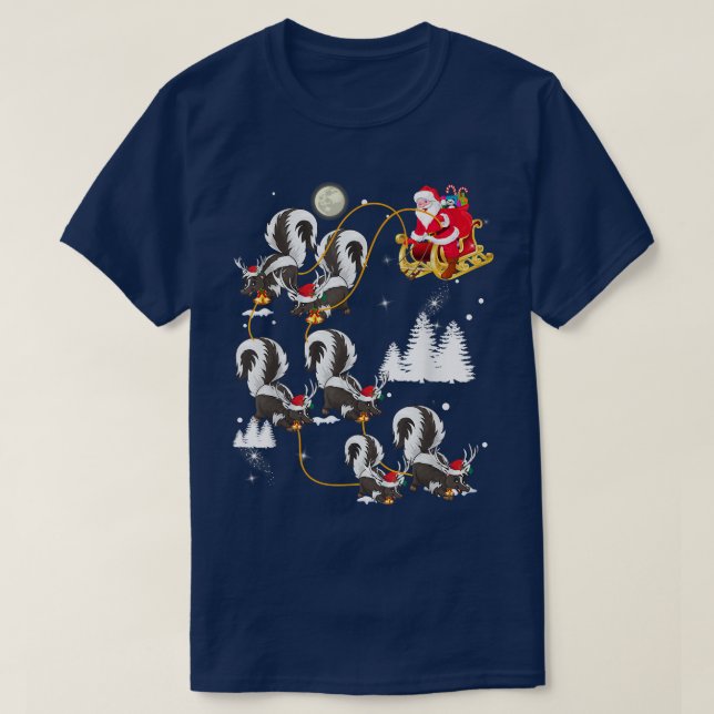 Funny Xmas Lighting Tree Santa Riding Skunk Christ T-Shirt (Design Front)