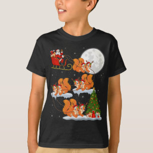 Funny Xmas Lighting Tree Santa Riding Squirrel Chr T-Shirt