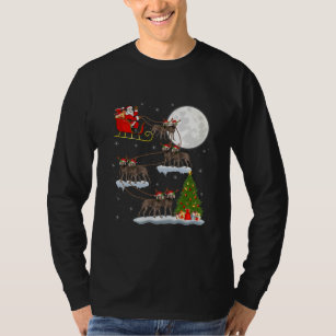 Funny Xmas Lighting Tree Santa Riding Weimaraner T-Shirt