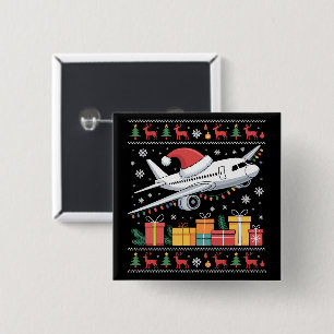 Funny Xmas Lighting Tree Santa Ugly Airplane 2 Inch Square Button