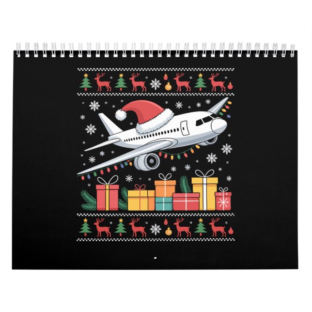 Funny Xmas Lighting Tree Santa Ugly Airplane  Calendar (Cover)