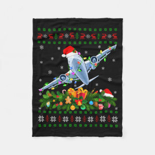 Funny Xmas Lighting Tree Santa Ugly Airplane Chris Fleece Blanket