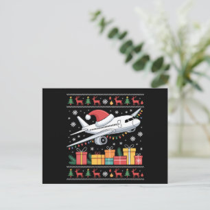 Funny Xmas Lighting Tree Santa Ugly Airplane  Holiday Postcard