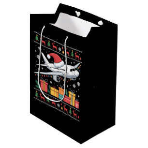 Funny Xmas Lighting Tree Santa Ugly Airplane Medium Gift Bag