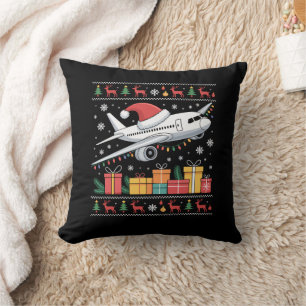 Funny Xmas Lighting Tree Santa Ugly Airplane Throw Pillow