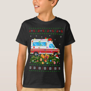 Funny Xmas Lighting Tree Santa Ugly Ambulance Chri T-Shirt
