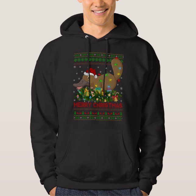 Funny Xmas Lighting Tree Santa Ugly Platypus Chris Hoodie (Front)