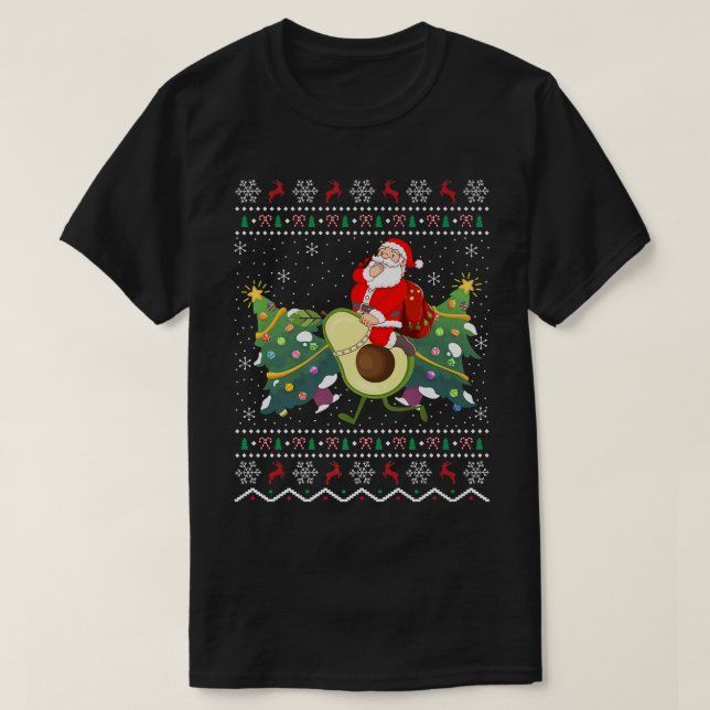 Funny Xmas Lighting Ugly Santa Riding Avocado Chri T-Shirt (Design Front)