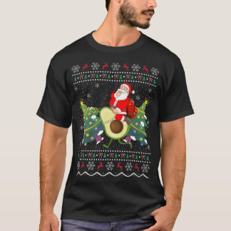 Funny Xmas Lighting Ugly Santa Riding Avocado Chri T-Shirt