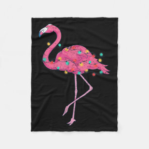 Funny Xmas Lights Nk Flamingo Trocal Christmas In Fleece Blanket