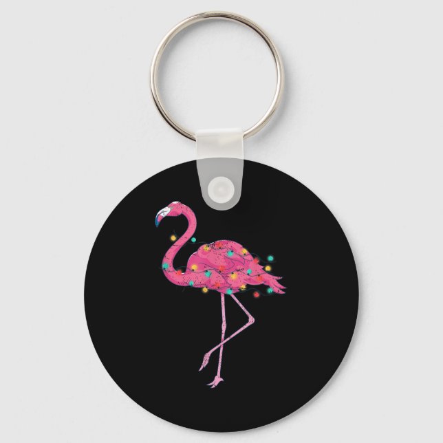 Funny Xmas Lights Nk Flamingo Trocal Christmas In  Keychain (Front)