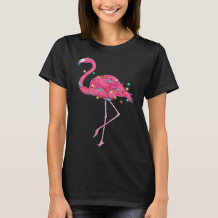 Funny Xmas Lights Pink Flamingo Tropical Christmas T-Shirt