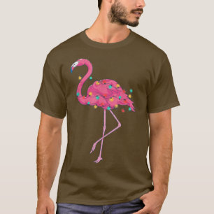 Funny Xmas Lights Pink Flamingo Tropical Christmas T-Shirt