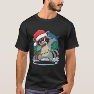 Funny Xmas Lights Santa Hat Dabbing Racoon Christm T-Shirt