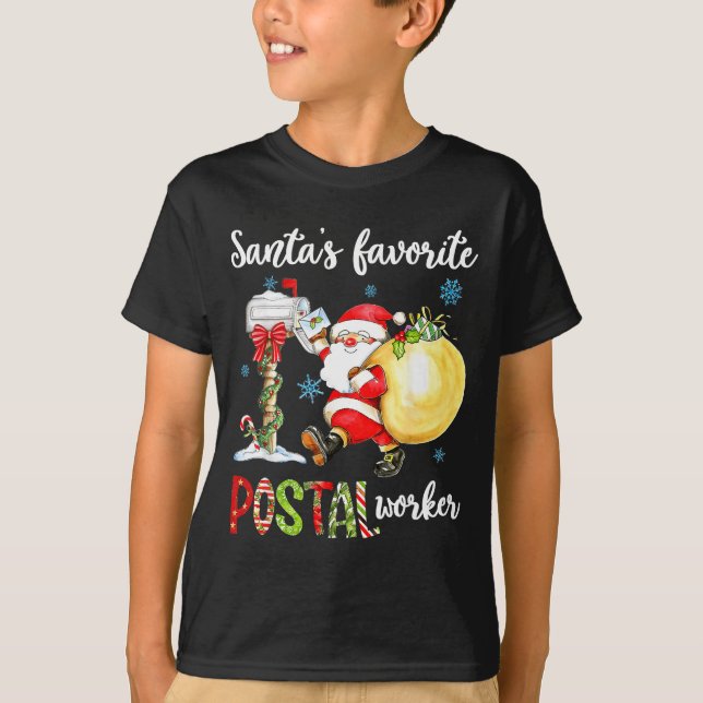 Funny Xmas Lights Santa's Favorite Stal Worker Chr T-Shirt (Front)