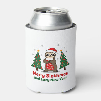 Funny Xmas Lights Stocking Santa Hat Sloth Christm Can Cooler