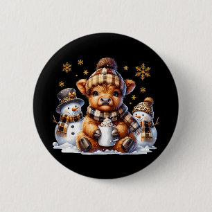 Funny Xmas Merry Cows Cute Cow Christmas Snowman 2 Inch Round Button