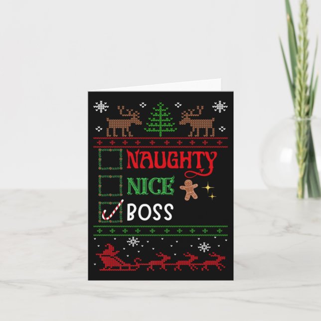 Funny Xmas Nice Naughty List Christmas Boss  Card (Front)