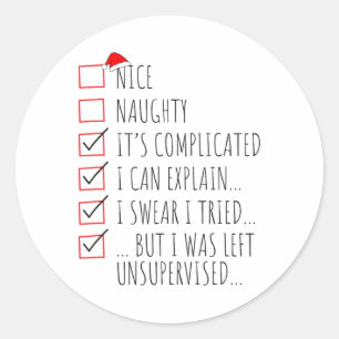 Funny Xmas Nice Naughty List I Can Explain I Swear Classic Round Sticker