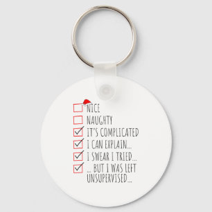 Funny Xmas Nice Naughty List I Can Explain I Swear Keychain