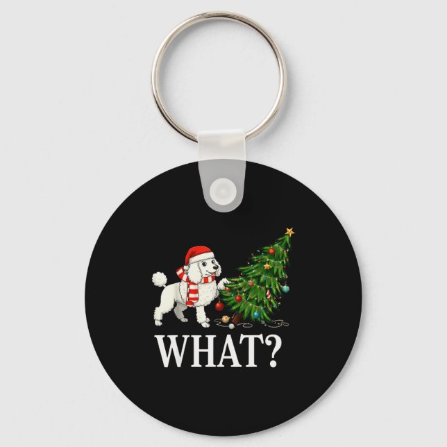 Funny Xmas Odle Pushing Christmas Tree Over Dog Wh Keychain (Front)