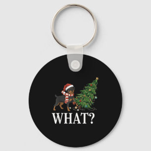 Funny Xmas Rottweiler Pushing Christmas Tree Over  Keychain
