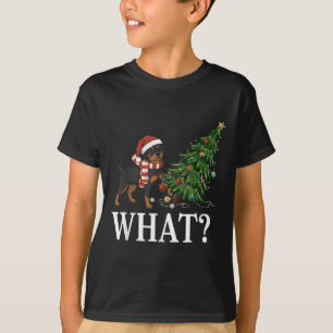 Funny Xmas Rottweiler Pushing Christmas Tree Over  T-Shirt