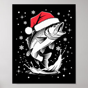 Funny Xmas Santa Hat Fish Christmas Fishing  Poster