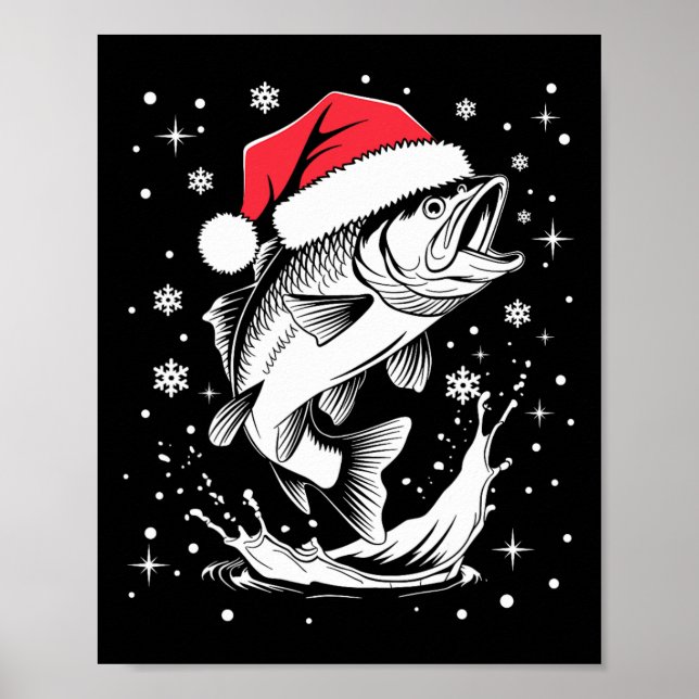 Funny Xmas Santa Hat Fish Christmas Fishing  Poster (Front)