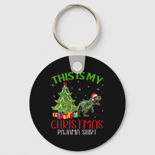 Funny Xmas Santa Lights This Is My Dinosaur Christ Keychain