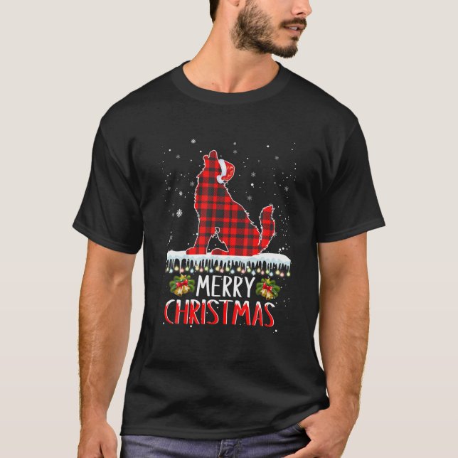 Funny Xmas Santa Red Plaid Wolf Christmas Pajama W T-Shirt (Front)