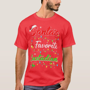 Funny Xmas Santas Favourite Custodian Christmas  T-Shirt
