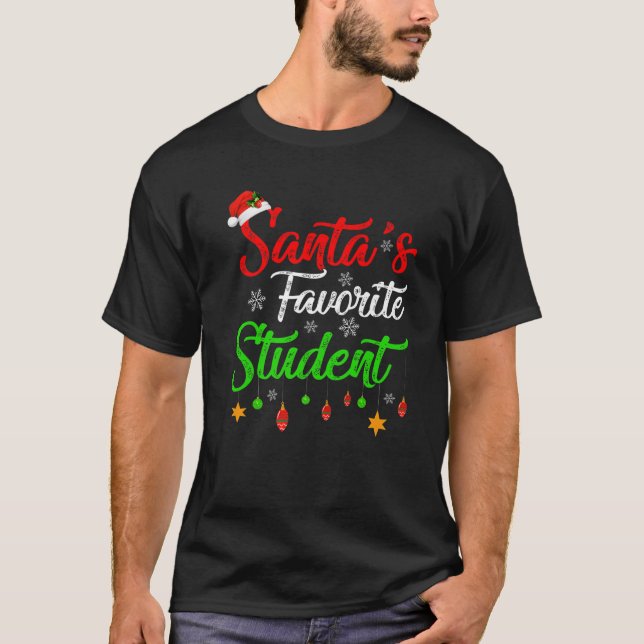 Funny Xmas Santa's Favourite Student Christmas T-Shirt (Front)
