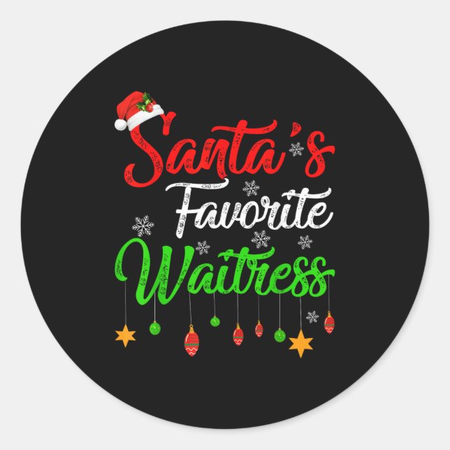 Funny Xmas Santa's Favourite Waitress Christmas  Classic Round Sticker (Front)