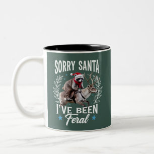 Funny Xmas Sorry Santa I've Been Feral Raccoon Two-Tone Coffee Mug