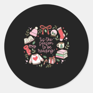 Funny Xmas Tis The Season To Be Reading Books Paja Classic Round Sticker