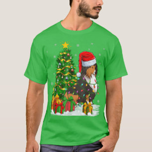 Funny Xmas Tree Family Matching Santa Sheltie Dog  T-Shirt