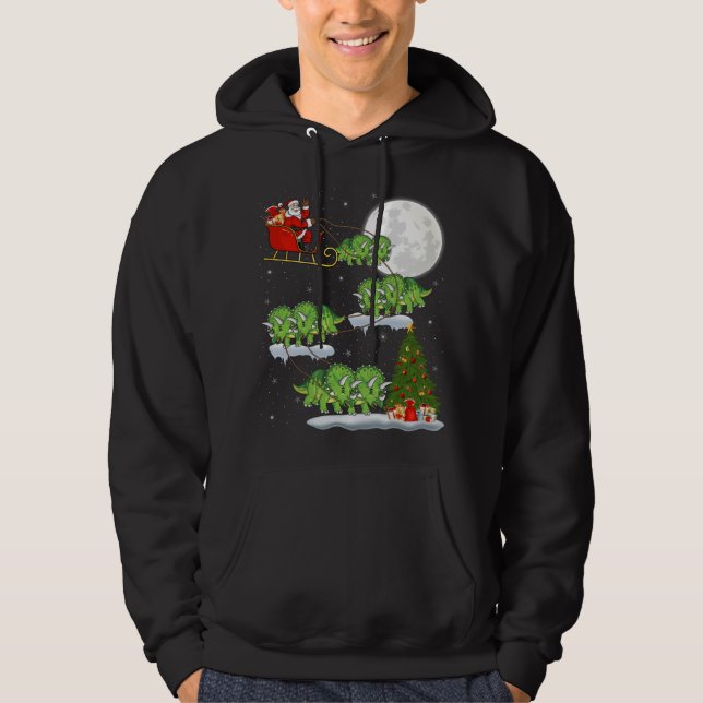 Funny Xmas Tree Santa Riding Triceratops Dinosaur  Hoodie (Front)