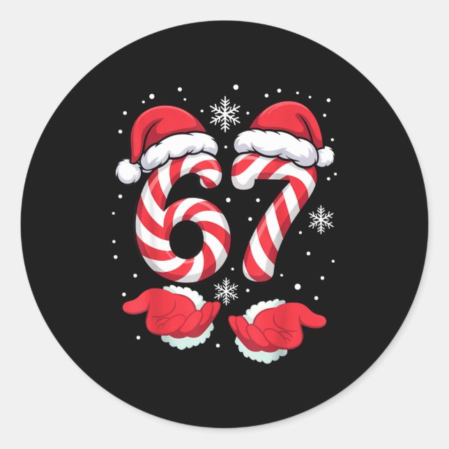 Funny Xmas Viral 67 Candy Canes Santa Funny Holida Classic Round Sticker (Front)