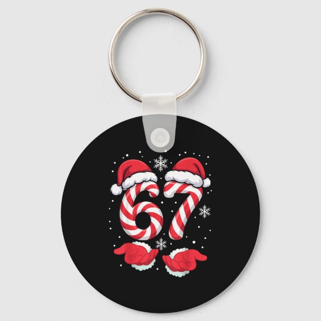 Funny Xmas Viral 67 Candy Canes Santa Funny Holida Keychain (Front)