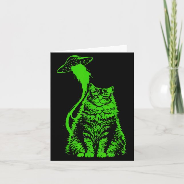 Funny Y2k Alien Cat Abduction Meme Card (Front)