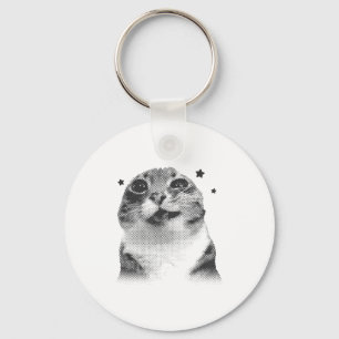 Funny Y2k Retro Cat Silly Vintage Kitten Meme Cat  Keychain