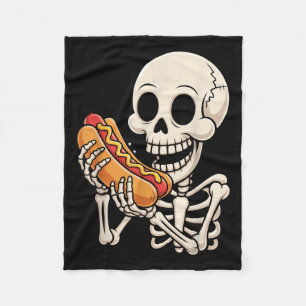 Funny Y Skeleton Eating Hot Dog Halloween Costume Fleece Blanket