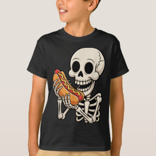 Funny Y Skeleton Eating Hot Dog Halloween Costume T-Shirt